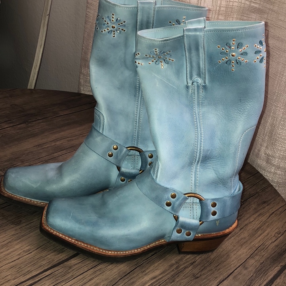 9 Frye harness flower cutout studded moto boots